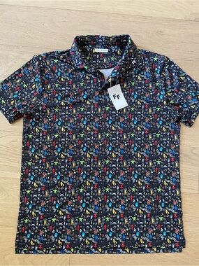 NWT Fore Fathers Move Character theme Black Short-Sleeve Printed Polo